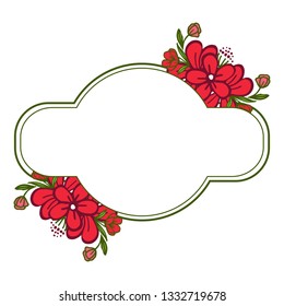 Vector illustration artwork red wreath frame with green leaves hand drawn