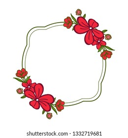 Vector illustration artwork red wreath frame with green leaves hand drawn