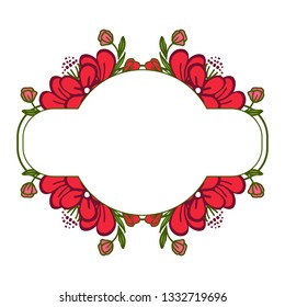 Vector illustration artwork red wreath frame with green leaves hand drawn