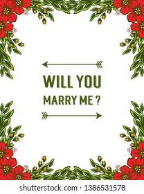Vector illustration artwork red wreath frame for letter will you marry me