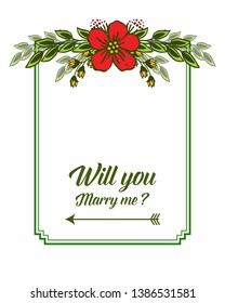 Vector illustration artwork red wreath frame for letter will you marry me