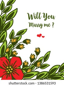 Vector illustration artwork red wreath frame for letter will you marry me