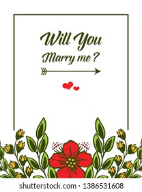 Vector illustration artwork red wreath frame for letter will you marry me