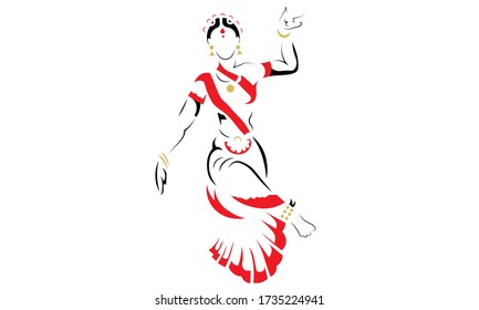 A vector illustration artwork of silhouette Indian classical dancer.