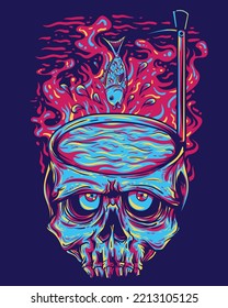vector illustration artwork of a skull with its head used as a place for soup