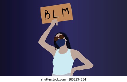 A vector illustration artwork of a woman holding a BLM sign.