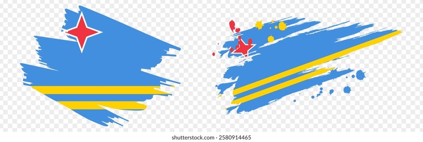 Vector illustration of Aruba flag in brush stroke effect on transparent background