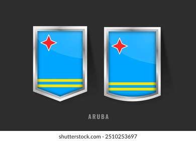 Ilustração vetorial do logotipo do rótulo ARUBA. Sinal de emblema ARUBA com bandeira, Aruban Modelo de Banners de etiquetas de produto.