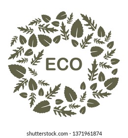 Vector illustration with arugula and basil leaves. Eco design. Vegan, natural, bio. Organic background. Design for banner, poster, textile, print.