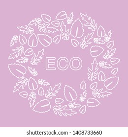Vector illustration with arugula and basil leaves. Eco design. Vegan, natural, bio. Organic background. Design for banner, poster, textile, print.
