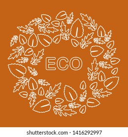 Vector illustration with arugula and basil leaves. Eco design. Vegan, natural, bio. Organic background. Design for banner, poster, textile, print.