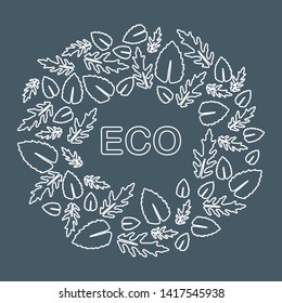 Vector illustration with arugula and basil leaves. Eco design. Vegan, natural, bio. Organic background. Design for banner, poster, textile, print.