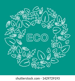 Vector illustration with arugula and basil leaves. Eco design. Vegan, natural, bio. Organic background. Design for banner, poster, textile, print.