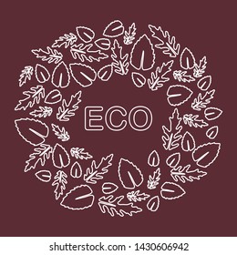 Vector illustration with arugula and basil leaves. Eco design. Vegan, natural, bio. Organic background. Design for banner, poster, textile, print.
