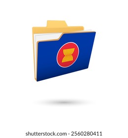 Vector illustration of ASEAN flag isolated in file folder on white background.