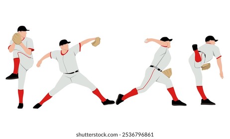 Ilustración vectorial de tutorial de béisbol, hombre haciendo béisbol, cómo jugar béisbol, paso de béisbol para la educación, cartel, aprendizaje, escuela y más