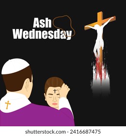 Vector illustration of Ash Wednesday social media feed template