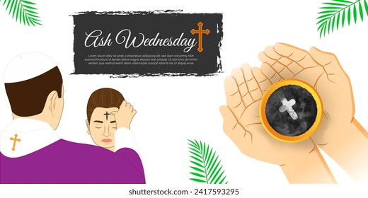 Vector illustration of Ash Wednesday social media feed template