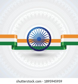 Vector Illustration of Ashok Chakra and Waving Indian National Tricolor Flag Tiranga banner strip with Mandala Design background for 15 August Indian Independence Day 26 January Republic Day of India.