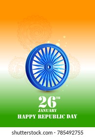 vector illustration of Ashoka Chakra wheel on tricolor background for 26 January Republic Day of Iindia