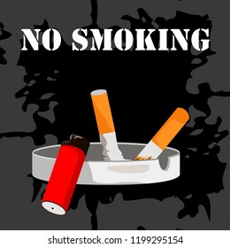 vector illustration with ashtray, cigarettes and cigarette lighter, lettering no smoking, no smoking day