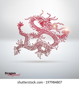 Vector illustration with asia dragon. Hand drawn illustration.