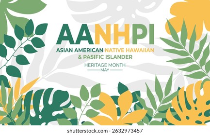 Vector Illustration for Asian American Native Hawaiian and Pacific Islander Heritage Month with Colorful Typography Text and Tropical Leaf Decoration