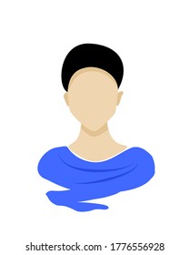 Vector illustration of asian in blue t-shirt. Design avatars for social networks.