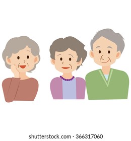 Vector illustration of asian elder people talking.
