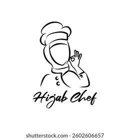 Vector illustration of an Asian female chef logo wearing a headscarf. Chef mascot logo.