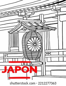 Vector illustration of Asian illustration of Japanese traditional view. Red inscription of Tokyo, Japan. Guide on Tokyo in Japan. Japanese symbols. Japanese lantern