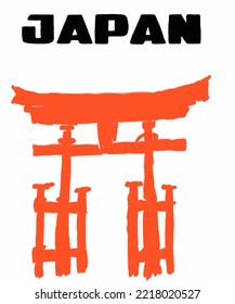 Vector illustration of Asian illustration of Japanese traditional view. Red inscription of Tokyo, Japan. Guide on Tokyo in Japan. Japanese symbols. 