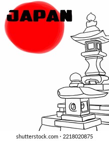 Vector illustration of Asian illustration of Japanese traditional view. Black inscription of  Japan. Guide on  Japan. Japanese symbols. 