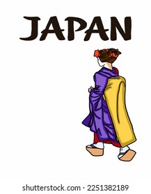 Vector illustration of Asian illustration of Japanese traditional view. Red inscription of Japan. Guide on Japan. Japanese symbols. 
