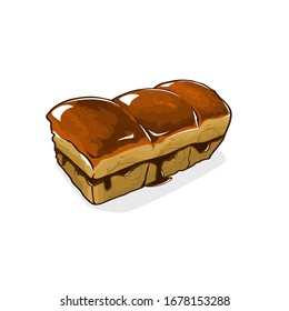 Imagen vectorial del pan de leche asiática aislado en un fondo blanco. Imagen vectorial del pan de leche japonés con chocolate fundido.