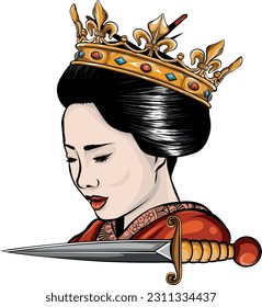 vector illustration of Asian Queen with a crown