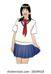 vector illustration of an asian school girl in uniform