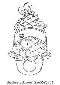vector illustration asian sweets, street food. ice cream fish. coloring book