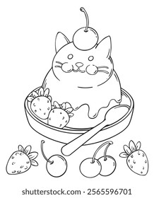 vector illustration asian sweets, street food. cute cake with berries. coloring book