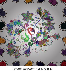  Ilustración vectorial. En estilo textil asiático. Color Spring Theme Patrón de fondo sin fisuras.Diseño de elementos de flores planas. Patrón de flores sin foco. Flores en colores azul, blanco y verde.