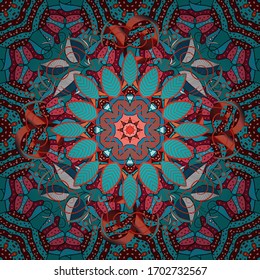  Ilustración vectorial. En el estilo textil asiático en colores azul, rosa y rojo. Patrón floral sin fisuras con flores acuarelas.
