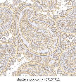 Vector illustration in asian textile style. Paisley seamless pattern.