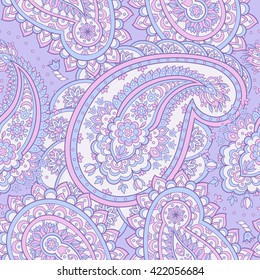 Vector illustration in asian textile style. Paisley seamless pattern.