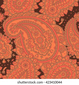 Vector illustration in asian textile style. Paisley seamless pattern.