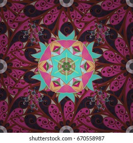Vector illustration. In asian textile style on colorful background. Seamless flowers pattern.
