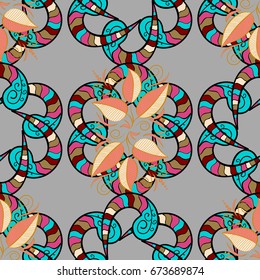 Vector illustration. In asian textile style on colorful background. Seamless flowers pattern.