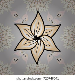 Vector illustration. In asian textile style on gray, neutral and beige colors. Seamless flowers pattern.