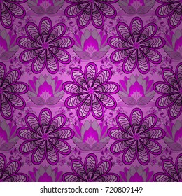 Vector illustration. In asian textile style on pink, magenta and violet colors. Floral seamless pattern with watercolor flowers.