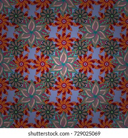 Vector illustration. In asian textile style on blue, pink and purple colors. Seamless flowers pattern.