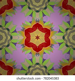 Vector illustration. In asian textile style on pink, yellow and green colors. Floral seamless pattern with watercolor flowers.